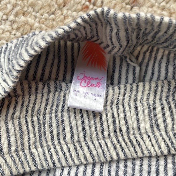 Strapless women’s romper. Blue and white stripes, with pockets. - Picture 4 of 4